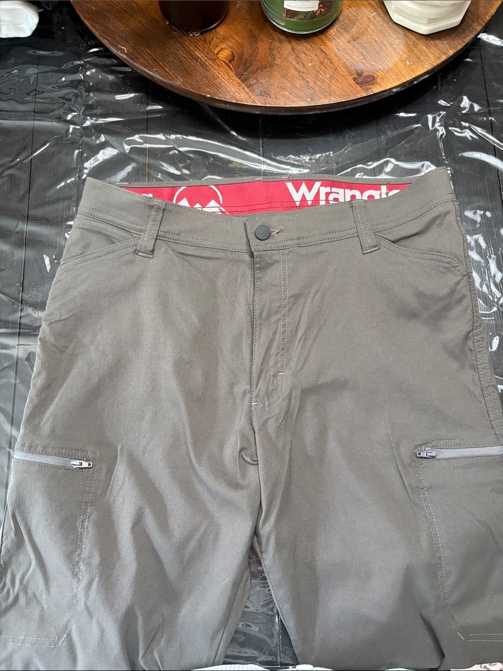 Wrangler Men’s Olive Gray Cargo Pants with Zip Pockets